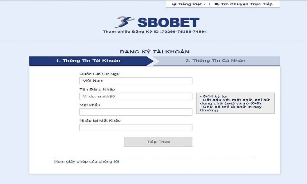Hướng dẫn đăng ký thành viên SBOBET bằng link Bong580 
